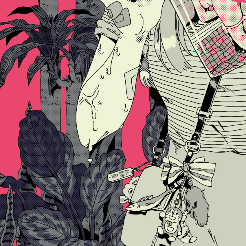 1girl, bag, bag_charm, bandaid, bandaid_on_arm, bandaid_on_hand, bow, character_charm