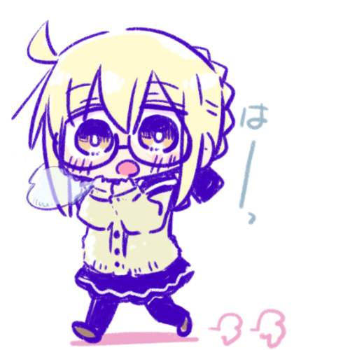 1girl, ahoge, artoria_pendragon_(fate), black-framed_eyewear, black_sailor_collar, black_skirt, black_thighhighs, blonde_hair