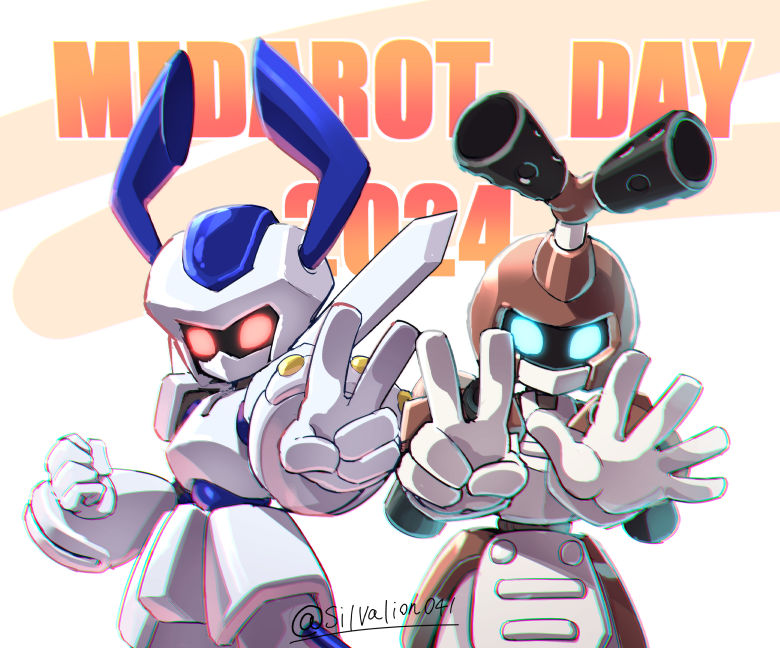 2boys, armor, brown_armor, cowboy_shot, green_eyes, horns, humanoid_robot, male_focus