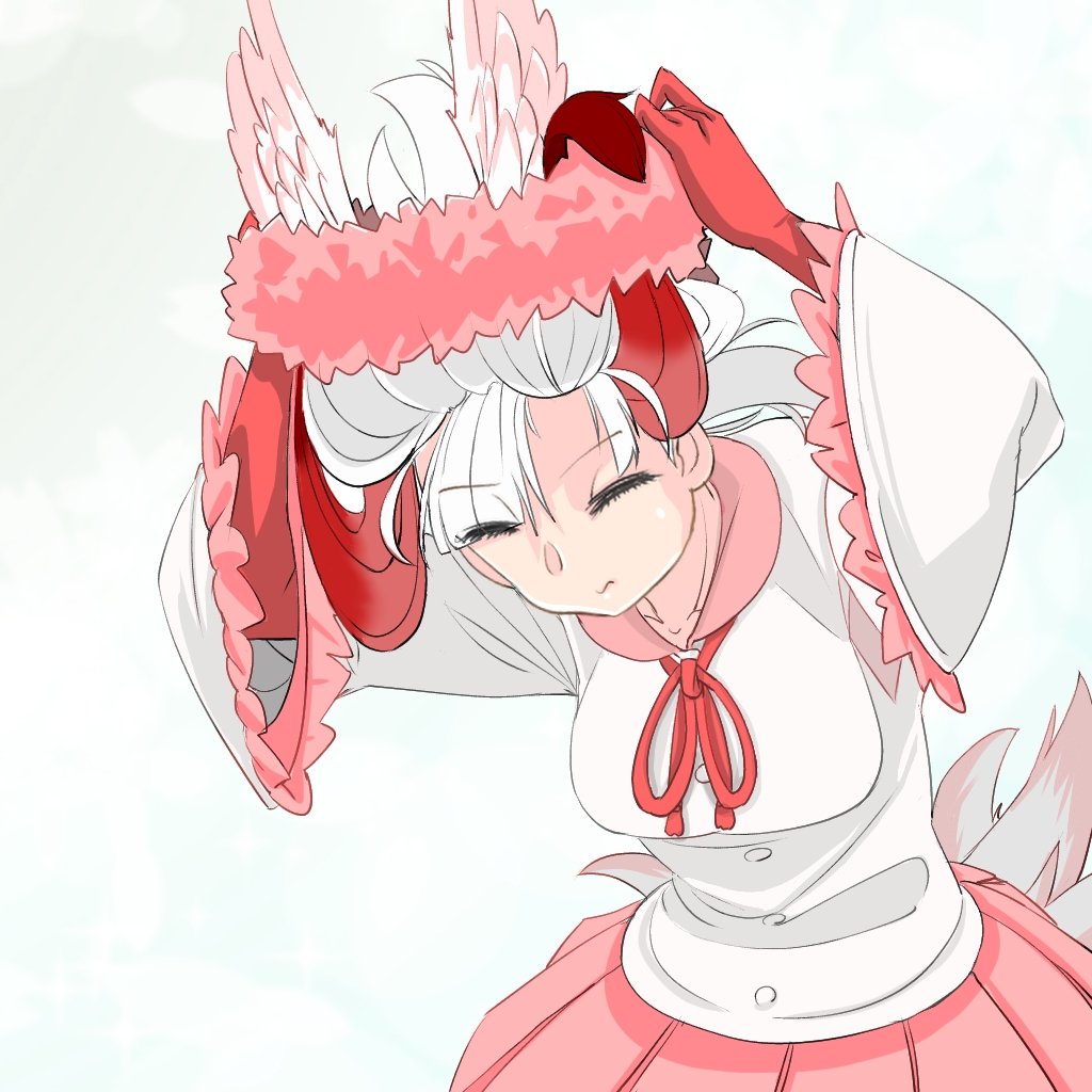 1girl, bird_girl, bird_tail, bird_wings, bow, bowtie, closed_eyes, collarbone