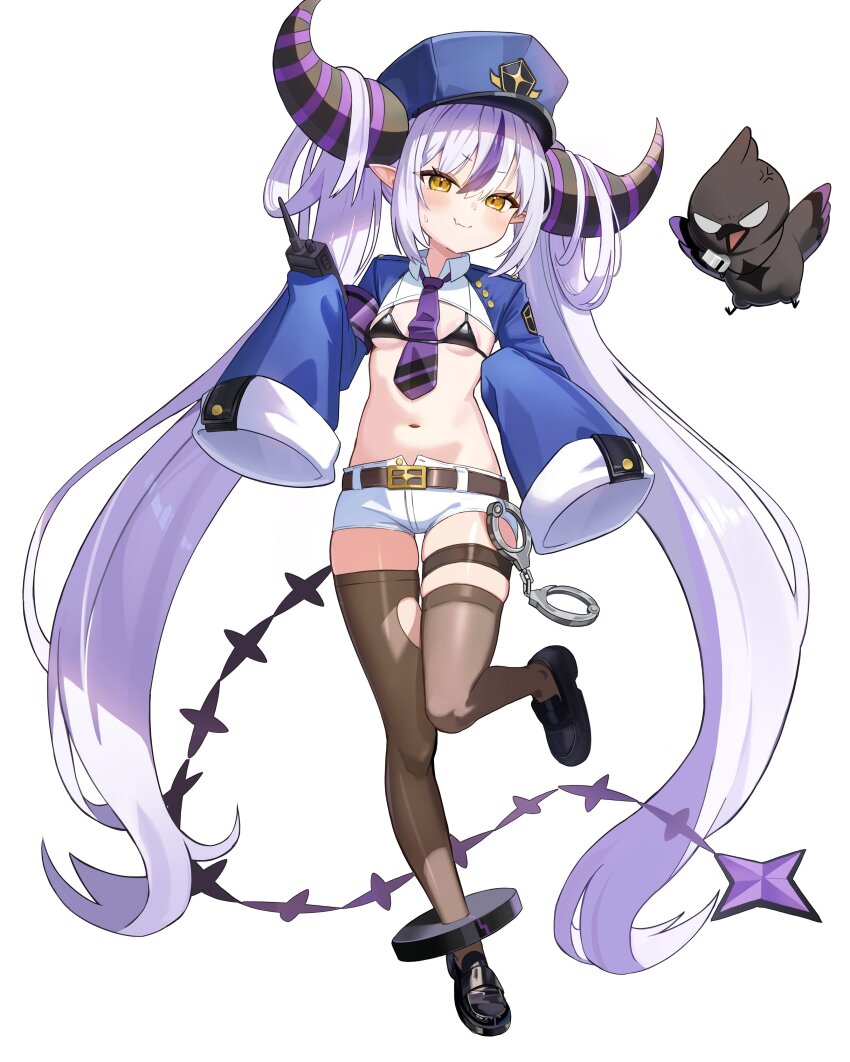 1girl, absurdres, ankle_cuffs, belt, bikini, black_bikini, black_footwear, black_horns