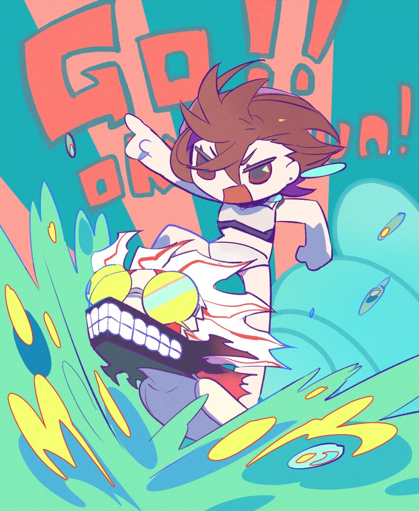 1boy, 1girl, alternate_form, ayase_momo, black_choker, bra, brown_eyes, brown_hair