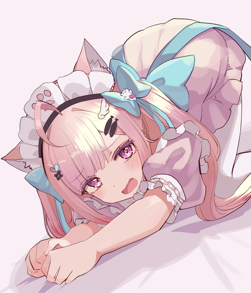 1girl, absurdres, ahoge, animal_ear_fluff, animal_ears, aqua_bow, bandaid, bandaid_hair_ornament