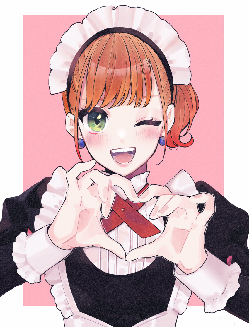 1girl, alternate_costume, apron, black_dress, blush, border, bustafellows, commentary_request