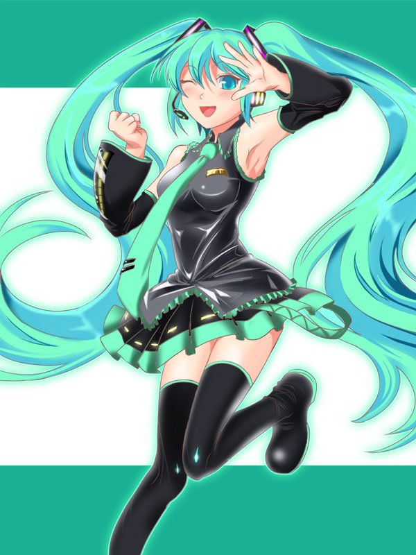 1girl, aqua_eyes, aqua_hair, bad_id, bad_pixiv_id, blush, detached_sleeves, female_focus