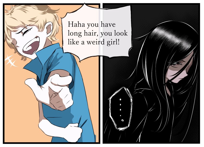 ..., 2boys, anji_(ozdo_cccv), black_hair, blonde_hair, blue_jacket, closed_eyes, dress