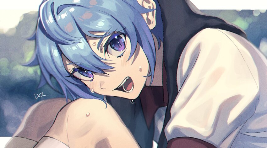 1boy, blue_hair, dolustoy, highres, hiura_kirina, inazuma_eleven_(series), kneehighs, looking_at_viewer