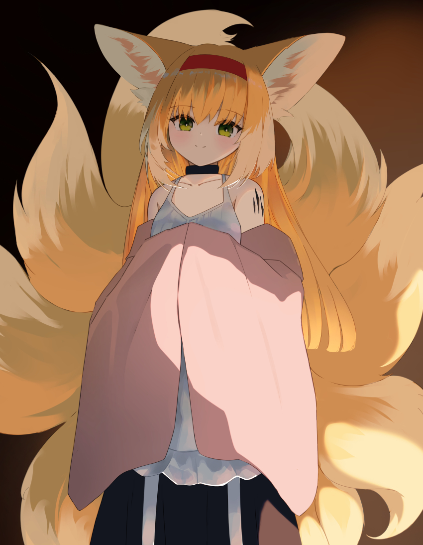 1girl, absurdres, animal_ear_fluff, animal_ears, apron, arknights, black_skirt, blonde_hair