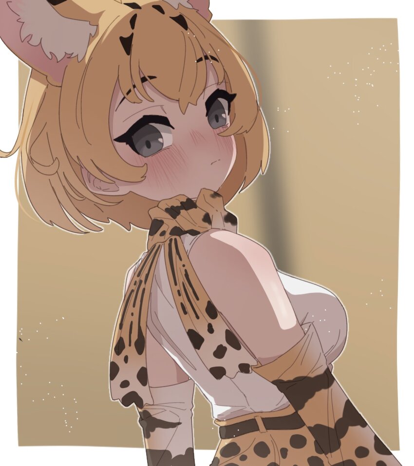 1girl, animal_ears, animal_print, bare_shoulders, blush, bow, bowtie, cat_ears