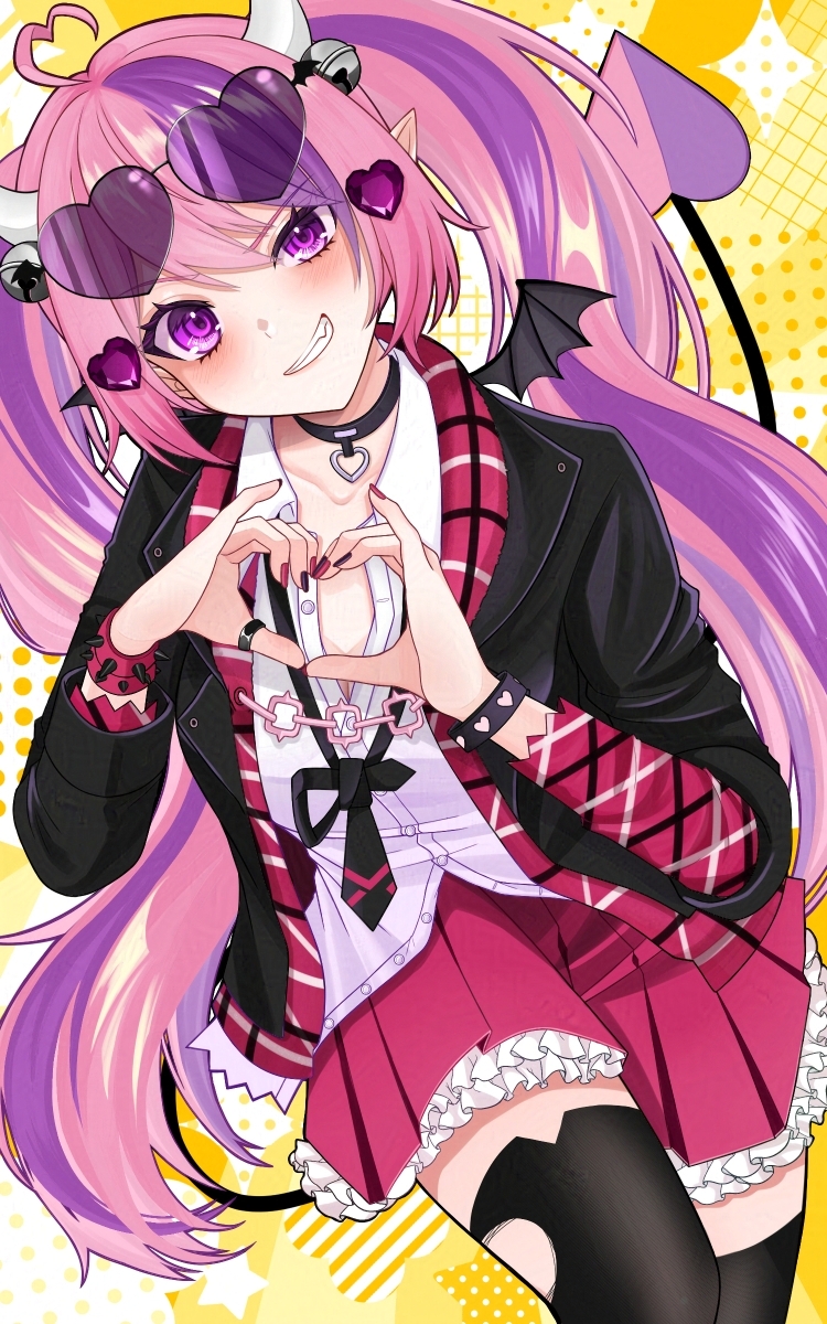 1girl, adversarial_noise, ahoge, black_cardigan, black_choker, black_nails, black_necktie, black_thighhighs