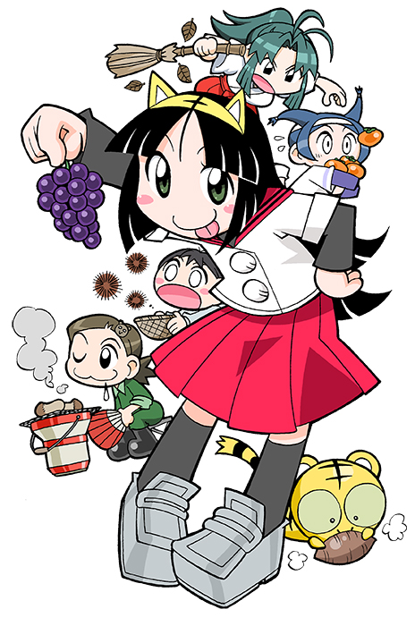 5girls, :>, :p, alternate_costume, animal_ear_hairband, animal_ears, animal_hair_ornament, antenna_hair