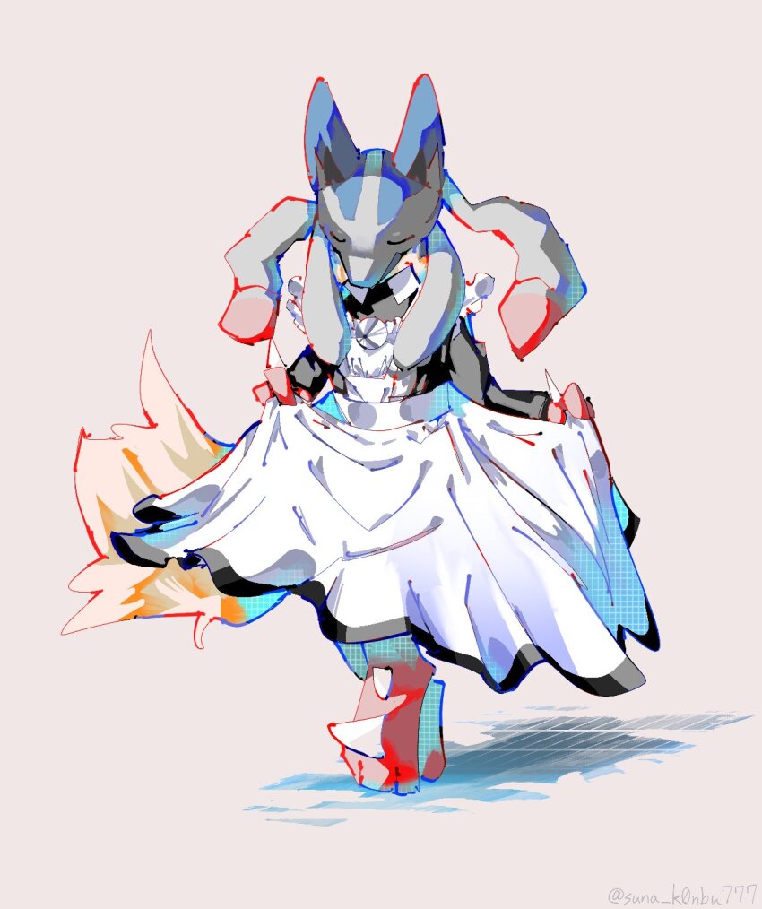 black_dress, blue_fur, closed_eyes, dress, full_body, furry, gen_4_pokemon, grey_background