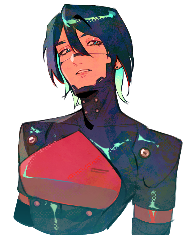 1girl, android, black_hair, blue_eyes, crocrubies, elster_(signalis), joints, metal_skin