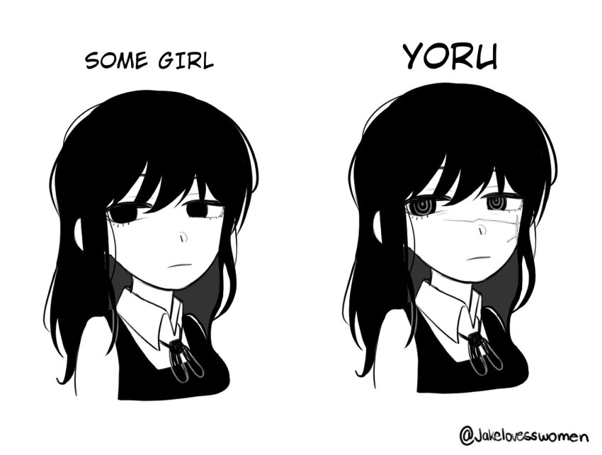 2girls, breasts, chainsaw_man, commentary, cross_scar, english_commentary, facial_scar, fourth_east_high_school_uniform