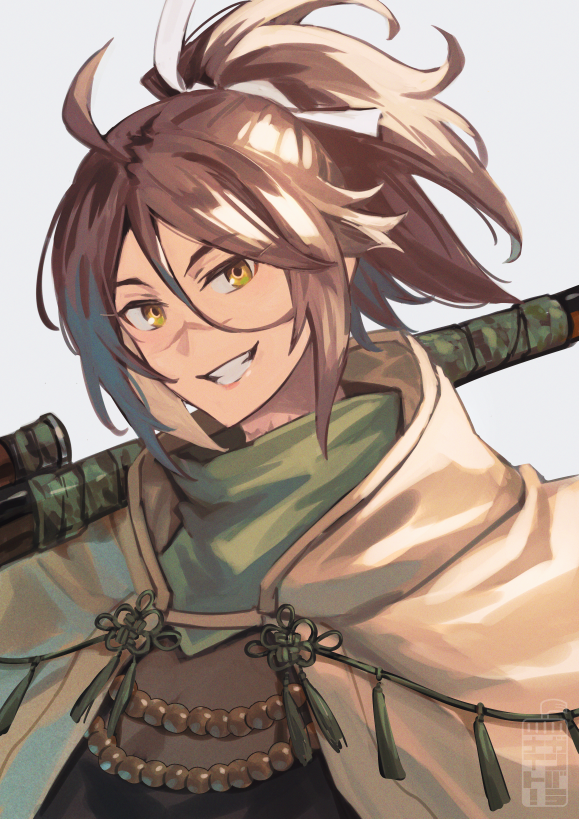 1girl, ahoge, bead_necklace, beads, brown_eyes, brown_hair, fate/grand_order, fate_(series)