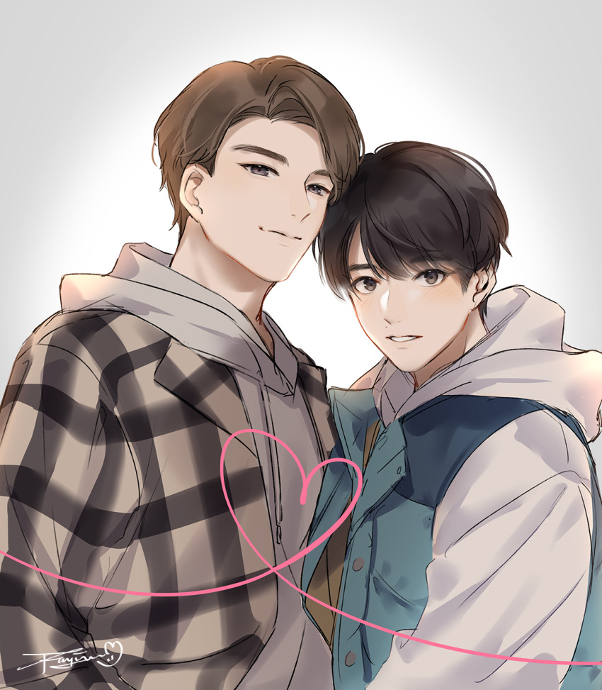 2boys, 30-sai_made_doutei_dato_mahoutsukai_ni_nareru_rashii, adachi_kiyoshi, black_hair, brown_eyes, brown_hair, heart, highres