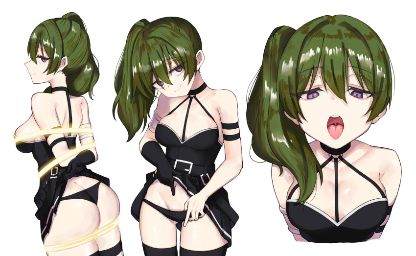 1girl, absurdres, arm_strap, arms_at_sides, arms_behind_back, ass, back, bare_shoulders