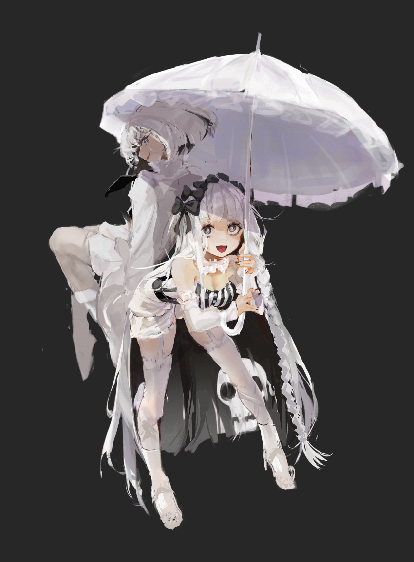 1boy, 1girl, absurdres, bare_shoulders, black_bow, black_hair, black_nails, bob_cut