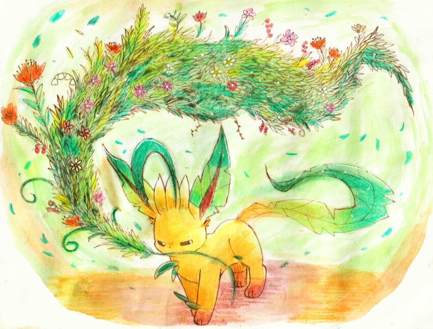 absurdres, black_eyes, commentary_request, creature, creature_focus, flower, gen_4_pokemon, highres