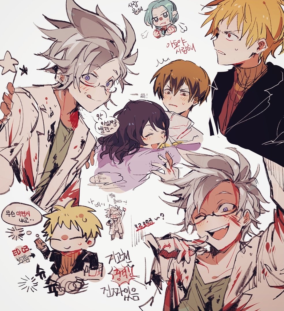 2girls, 3boys, :q, :t, ;d, ^^^, ^_^, aqua_hair