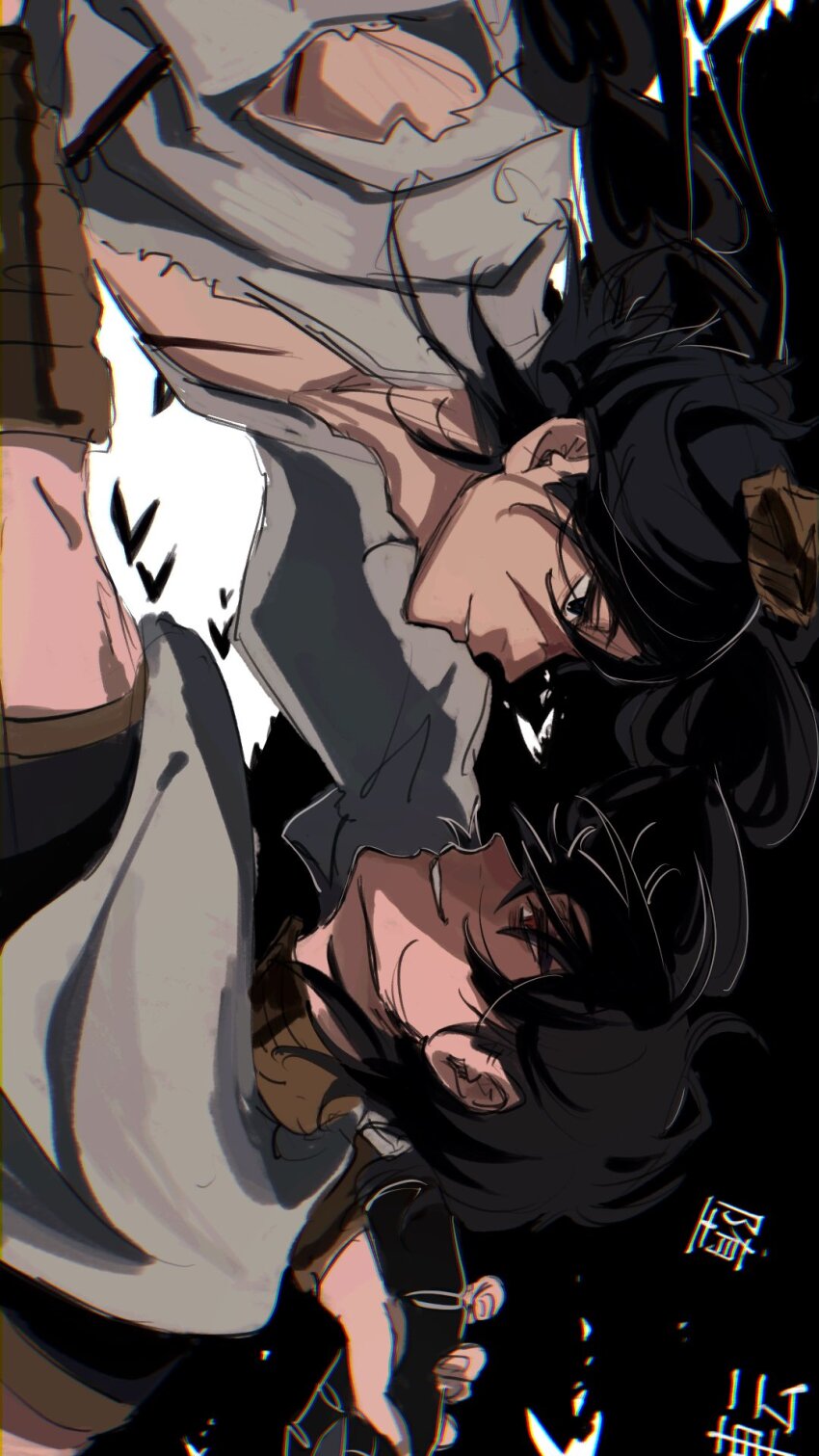 2boys, black_background, black_eyes, black_hair, black_rukh_(magi), chinese_hat, highres, holding_hands