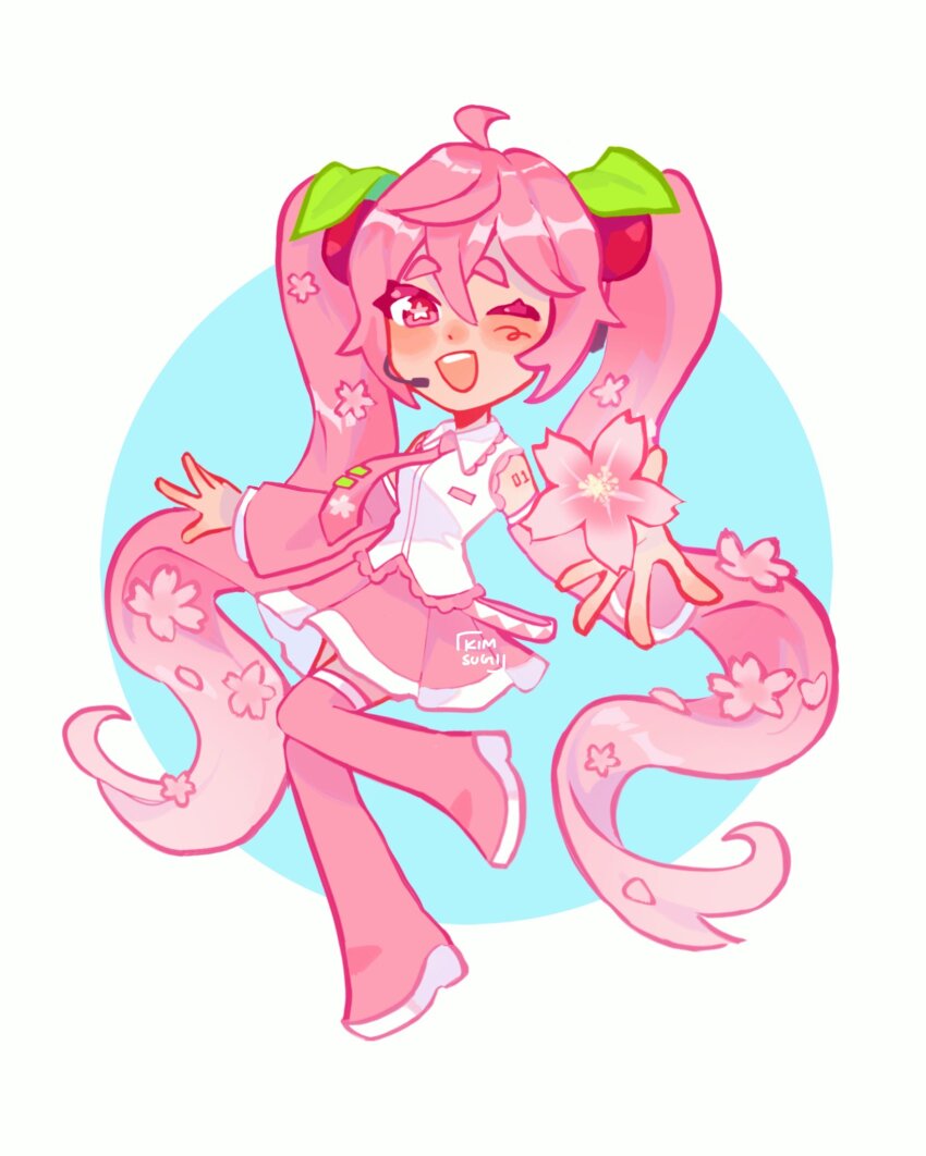 1girl, cherry, cherry_hair_ornament, detached_sleeves, flower, food, food-themed_hair_ornament, fruit