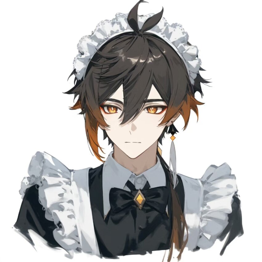 1boy, alternate_costume, genshin_impact, highres, maid, maid_headdress, solo, solo_focus