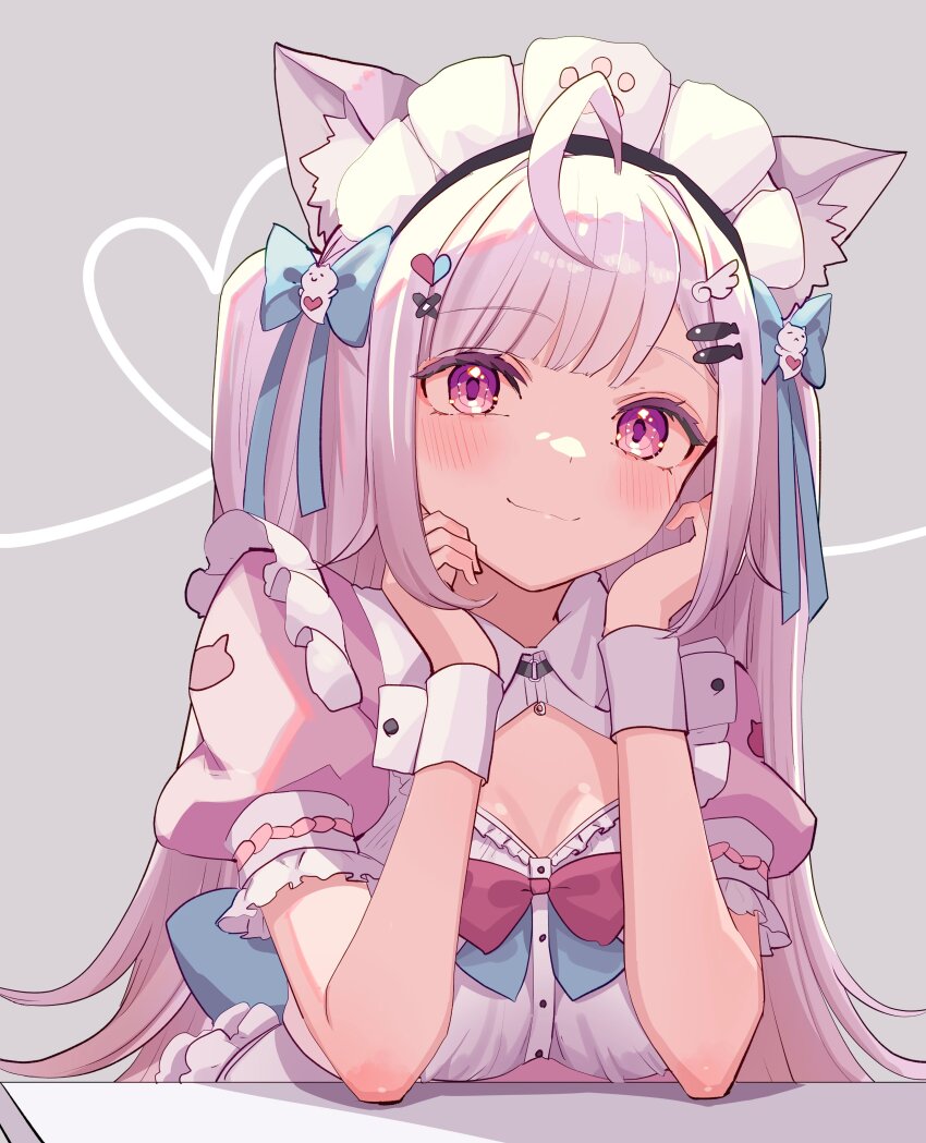 1girl, absurdres, ahoge, animal_ear_fluff, animal_ears, aqua_bow, bandaid, bandaid_hair_ornament