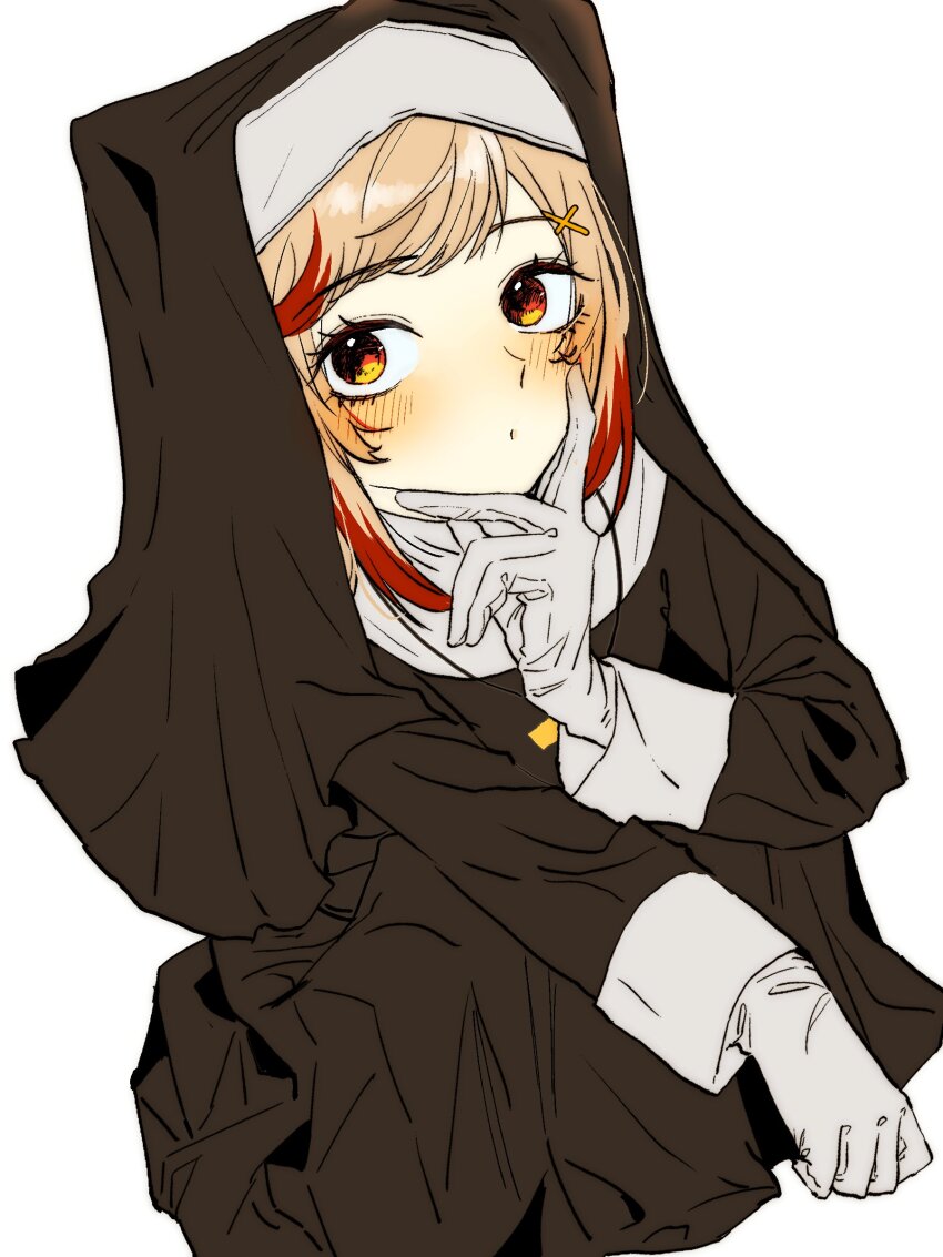 1girl, absurdres, alternate_costume, amaotome, black_coif, black_dress, blonde_hair, blush