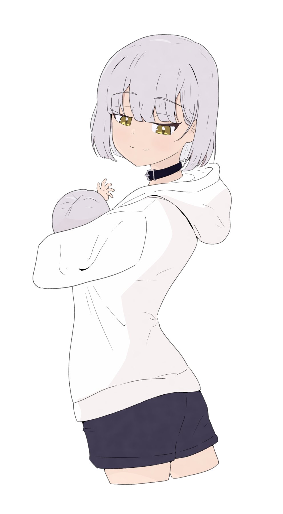 1boy, 1girl, baby, belt_collar, black_shorts, carrying, carrying_baby, carrying_person