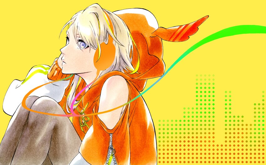 1girl, absurdres, cable, closed_mouth, clothing_cutout, hair_between_eyes, headphones, highres