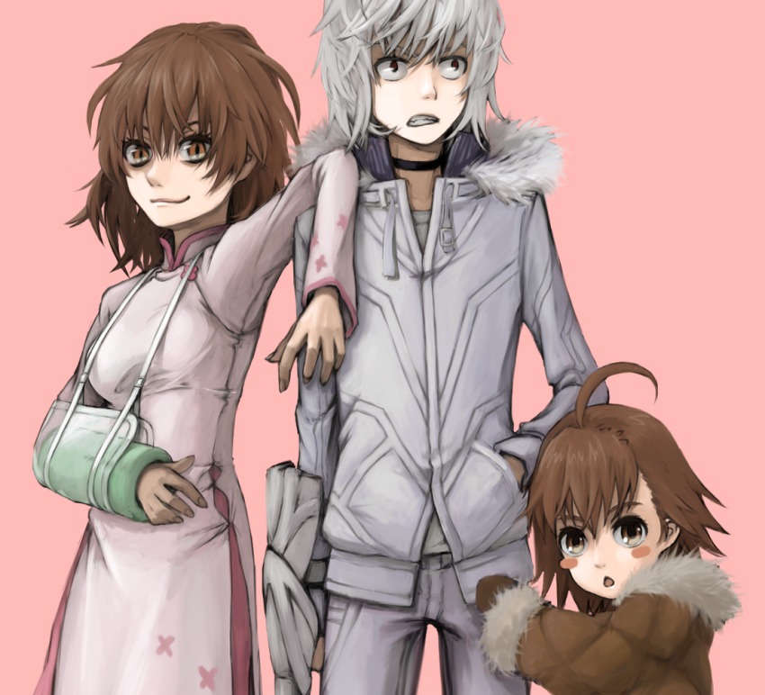 1boy, 2girls, accelerator_(toaru_majutsu_no_index), accelerator_family, ahoge, albino, bad_id, bad_pixiv_id