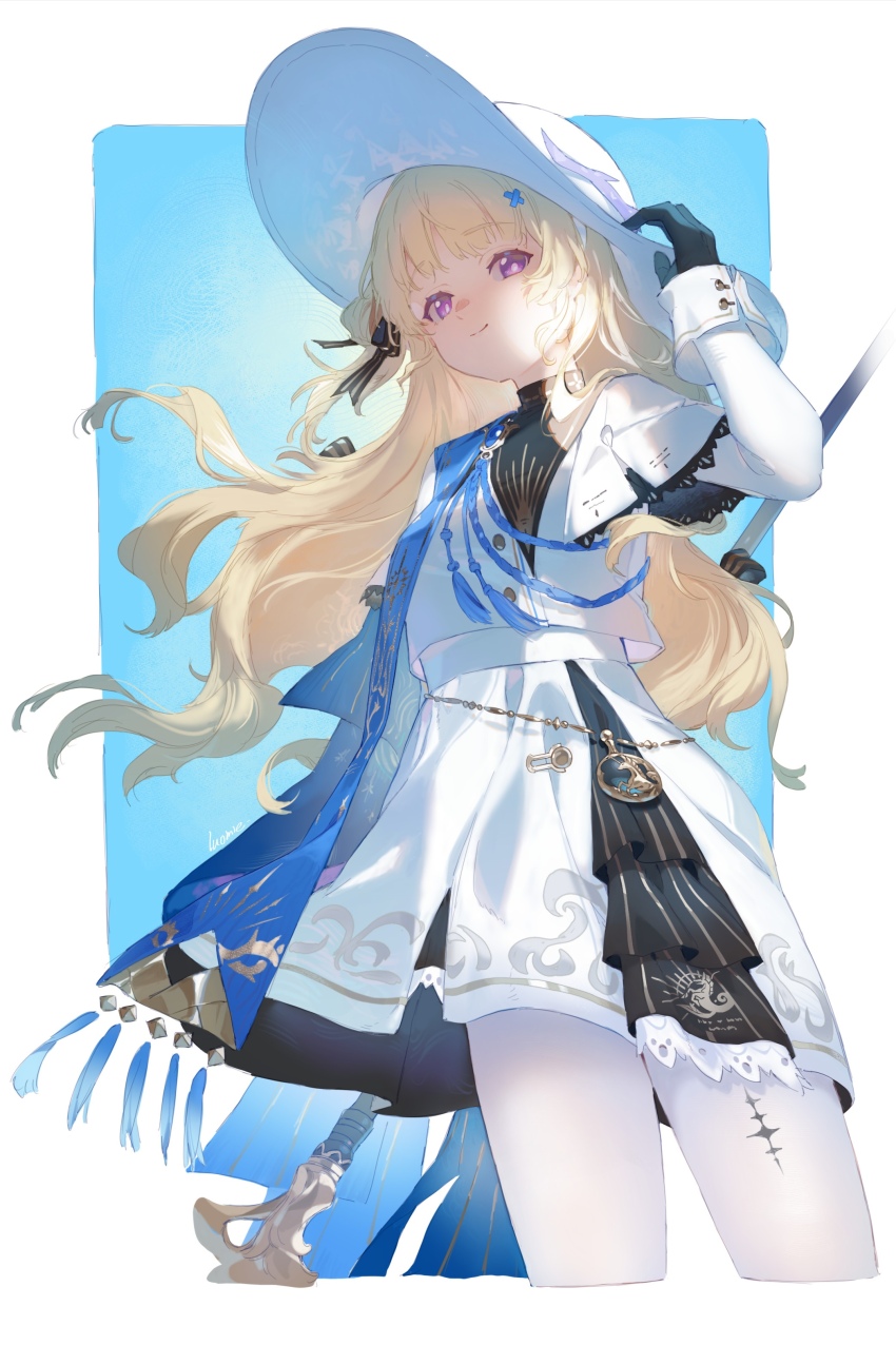 1girl, absurdres, birthday_miaoke, black_bow, black_collar, black_gloves, blonde_hair, bow