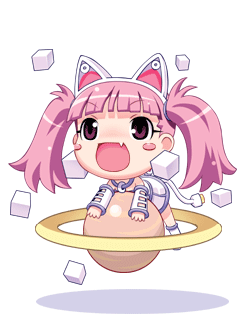1girl, animal_ear_headphones, animal_ears, animated, animated_gif, blush_stickers, cat_ear_headphones, cat_ears, detached_sleeves, fake_animal_ears, fang, floating, headphones, lowres, open_mouth, original, pink_eyes, pink_hair, saturn_(planet), smile, toromi-chan, toromi_(toromix2), usb, wall-eyed