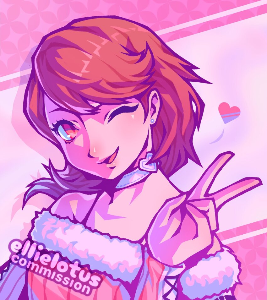 1girl, artist_name, bare_shoulders, bra_strap, brown_eyes, brown_hair, choker, commentary