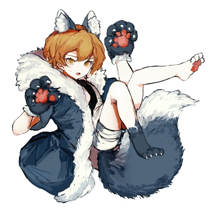 1boy, animal_ears, animal_feet, animal_hands, black_necktie, blonde_hair, blue_coat, coat