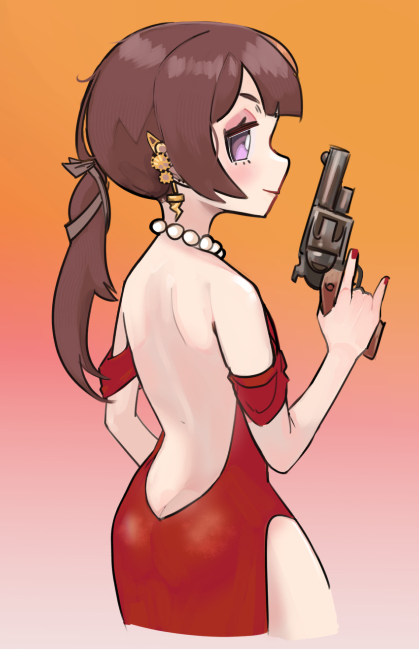 1girl, alternate_costume, anya_melfissa, ass, back, backless_dress, backless_outfit, bare_back