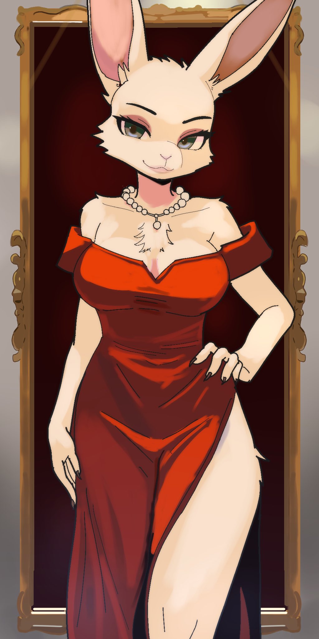 1girl, :3, animal_ear_fluff, animal_ears, animal_nose, bare_shoulders, body_fur, breasts