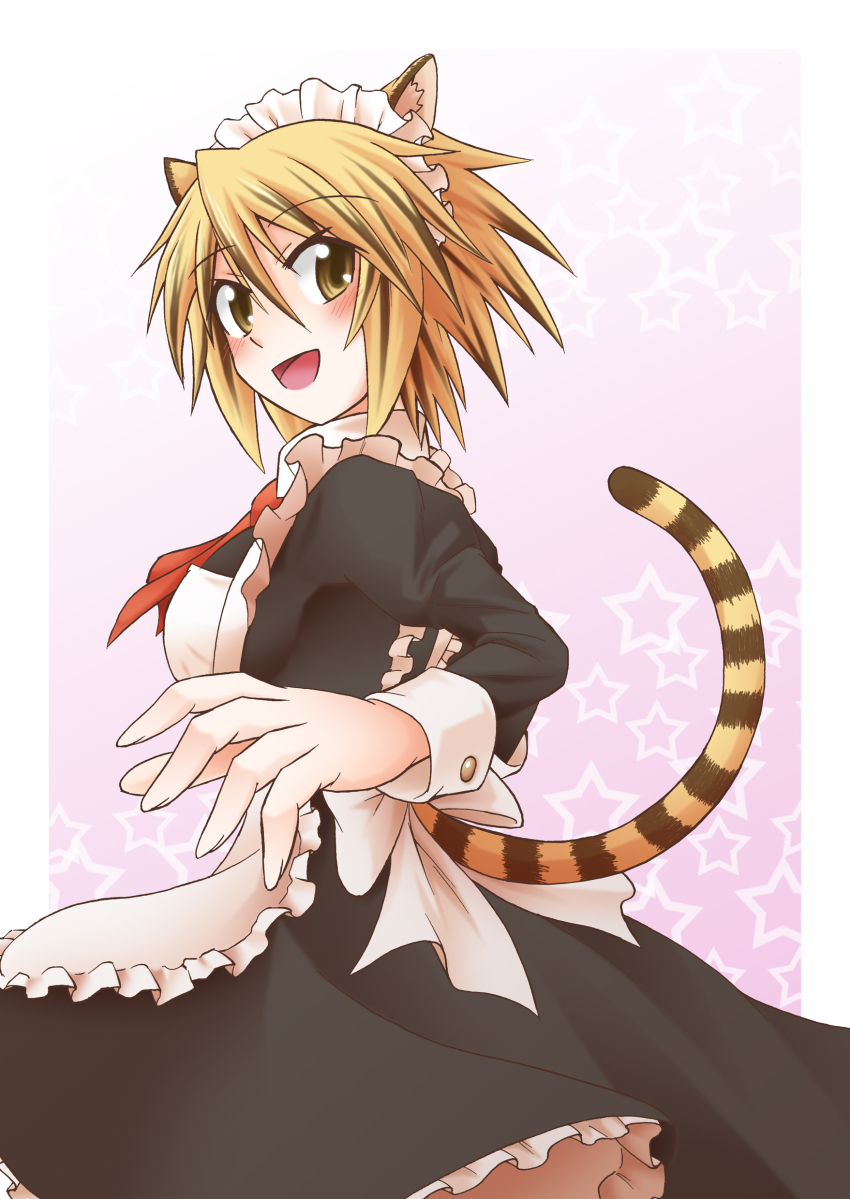 1girl, absurdres, alternate_costume, animal_ears, apron, blonde_hair, breasts, enmaided
