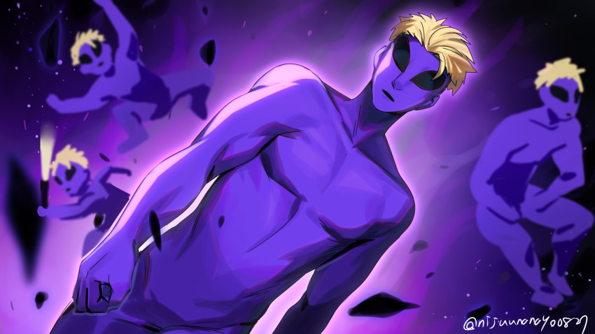 1boy, blonde_hair, colored_skin, ex_albio, highres, male_focus, multiple_views, nijisanji