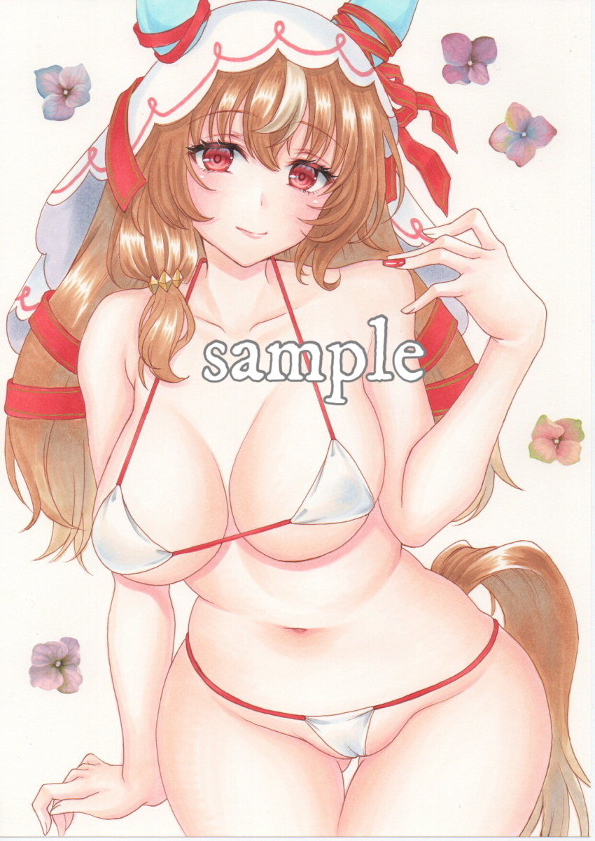 1girl, \||/, alternate_breast_size, alternate_costume, animal_ears, bikini, blush, breasts