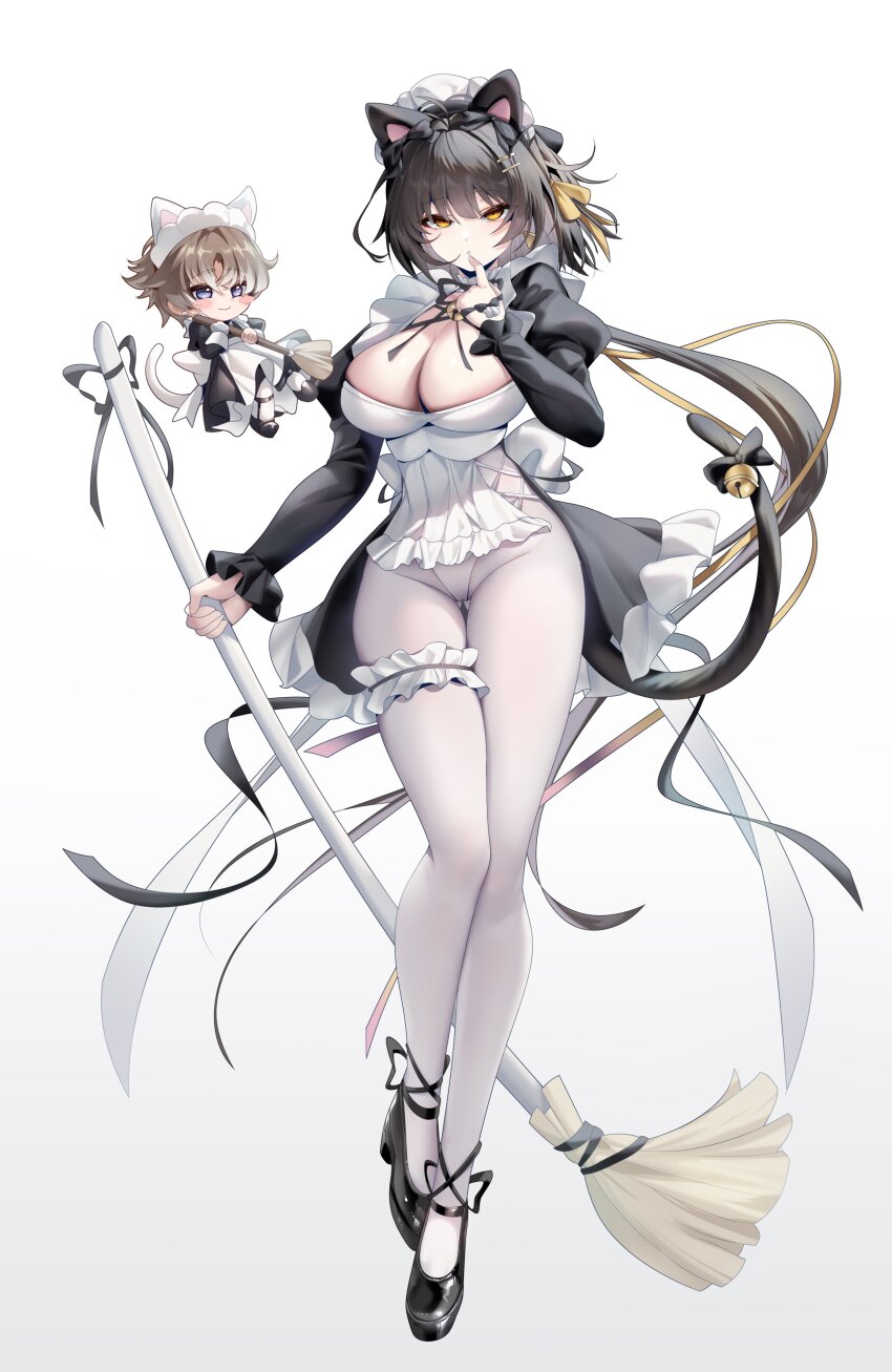 1boy, 1girl, :o, absurdres, alternate_costume, animal_ear_hairband, animal_ears, apron