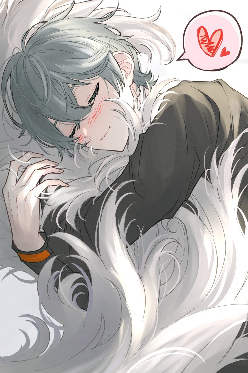 2boys, black_shirt, blush, closed_eyes, closed_mouth, commentary_request, furry, furry_male