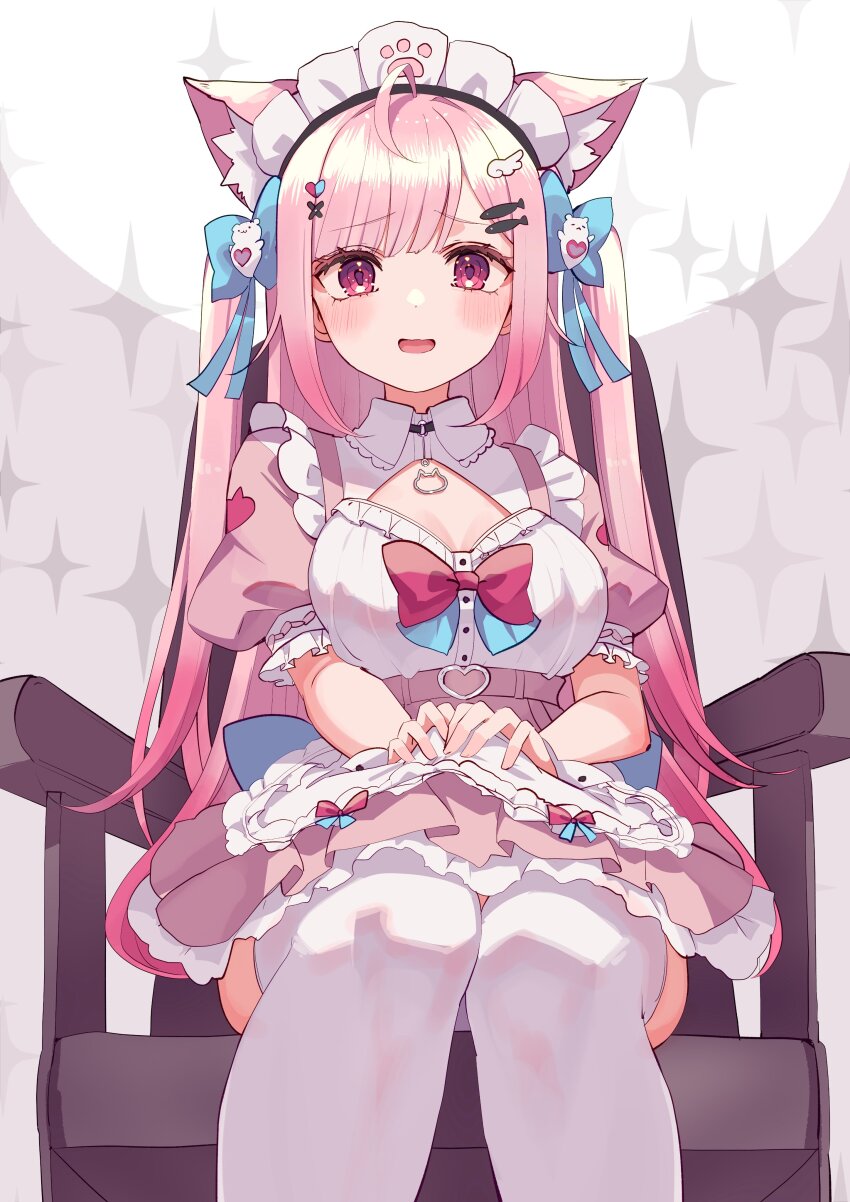 1girl, absurdres, ahoge, animal_ear_fluff, animal_ears, aqua_bow, bandaid, bandaid_hair_ornament