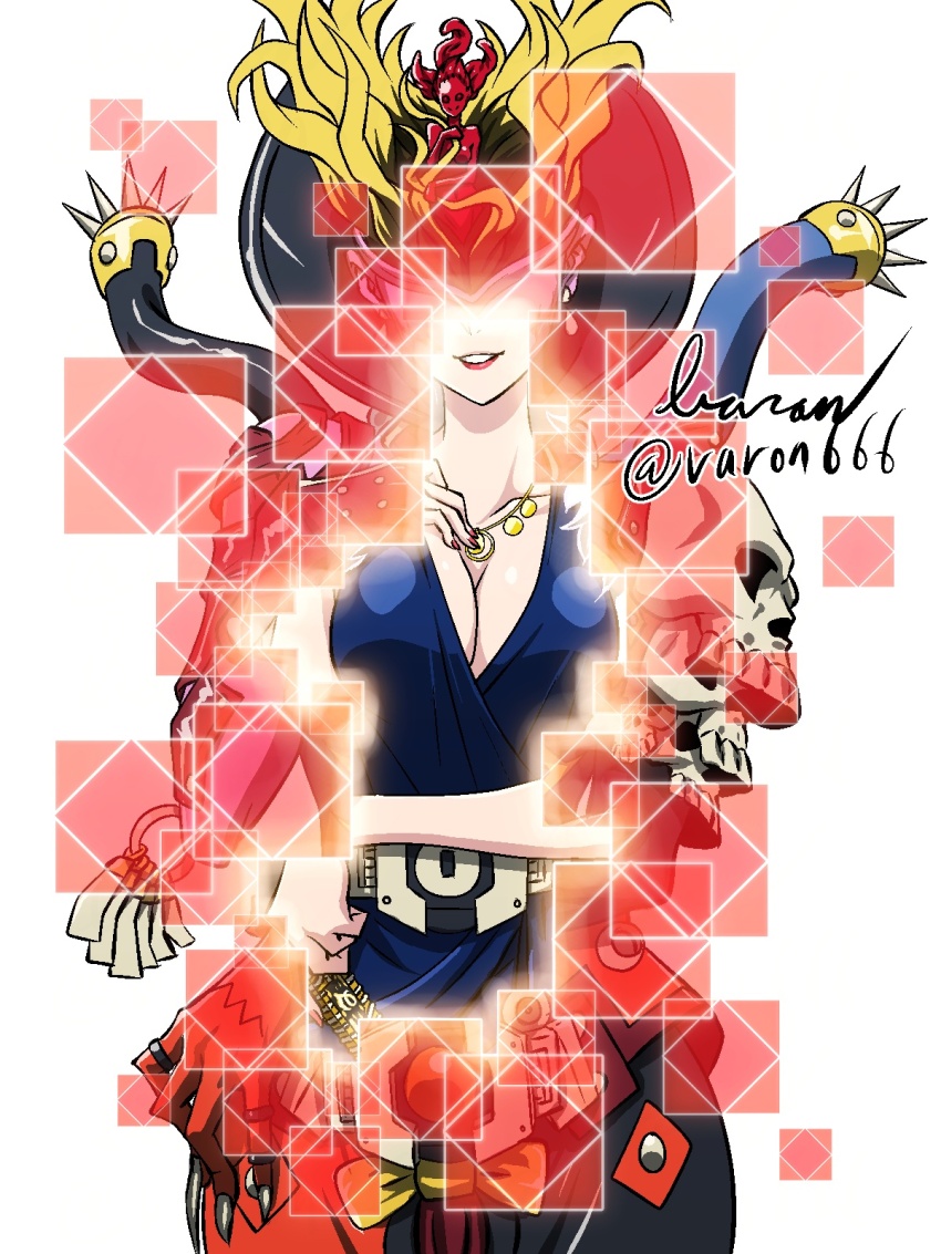 1girl, baron_(varon666), belt, breasts, commentary_request, dress, fuuto_tantei, gaia_memory