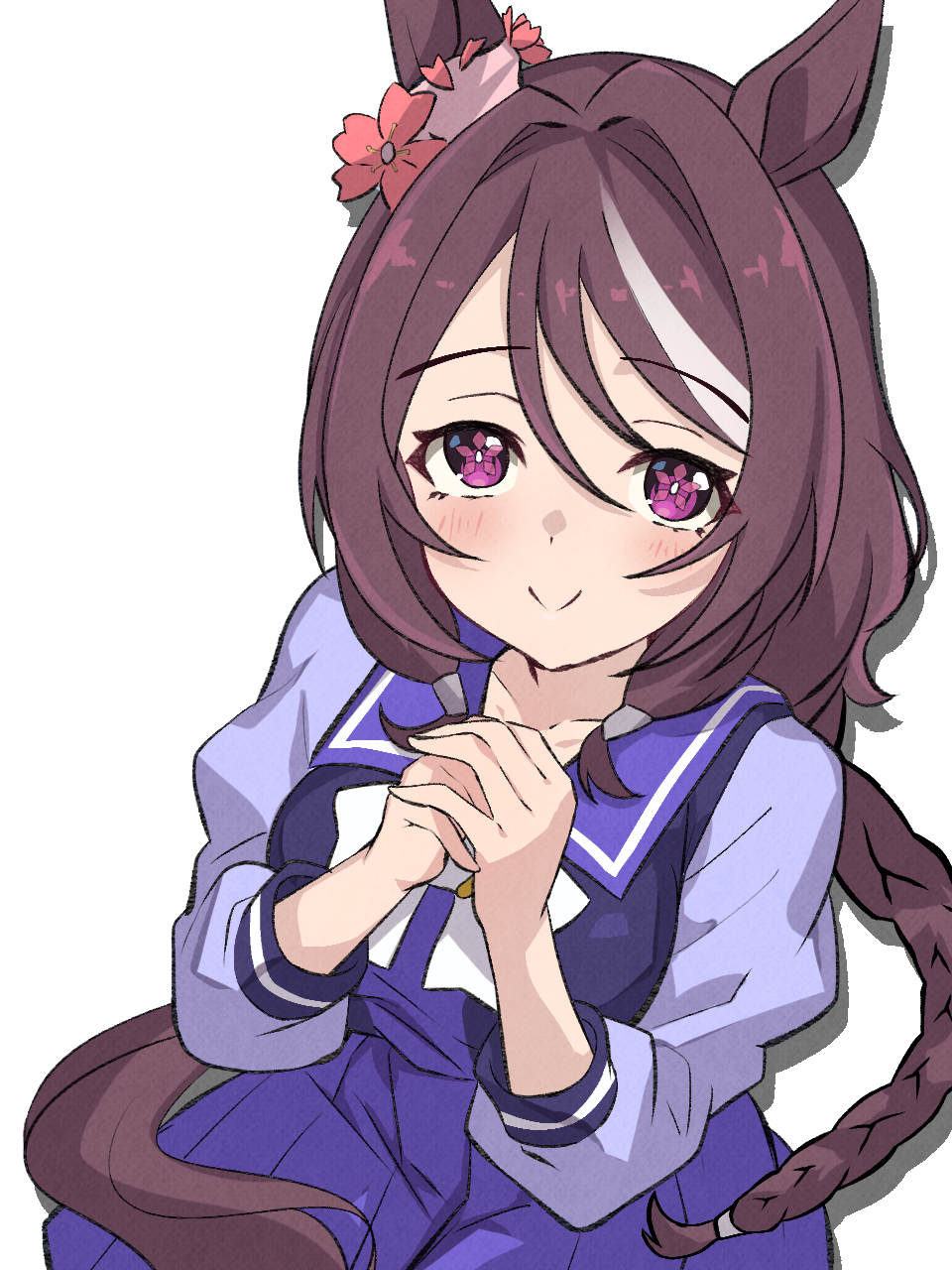 1girl, animal_ears, blush, breasts, brown_hair, closed_mouth, collarbone, commentary_request