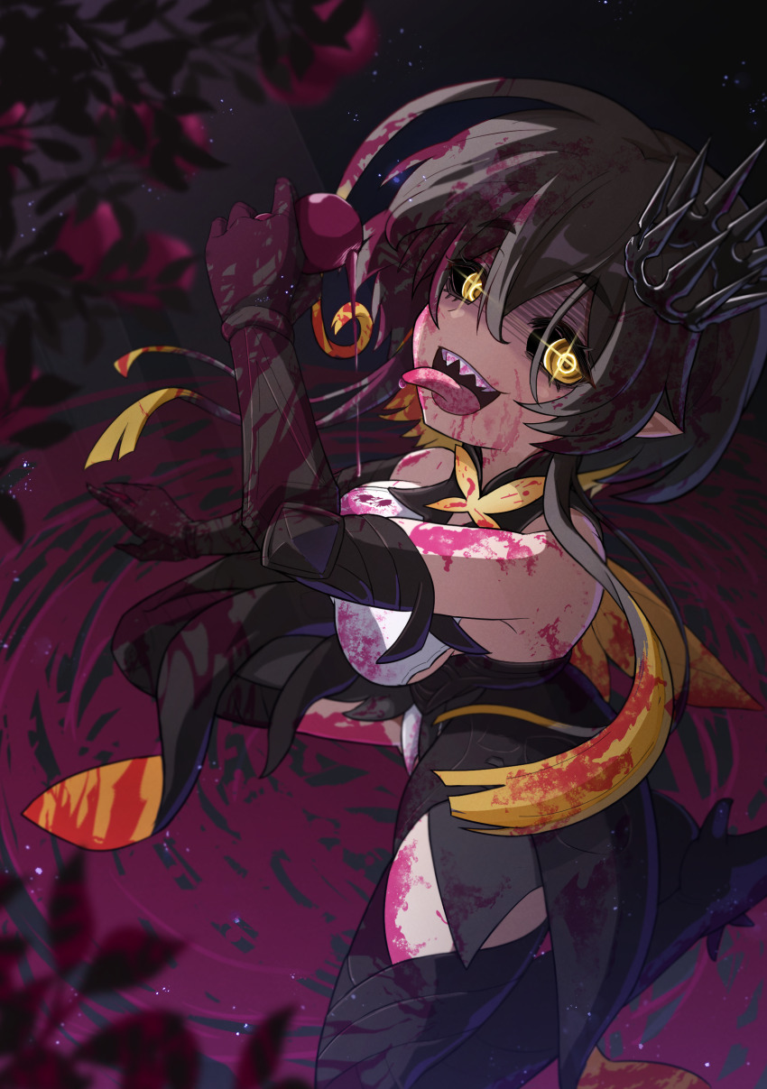 1girl, absurdres, ahoge, arthropod_girl, bare_shoulders, bee_girl, bee_wings, black_hair