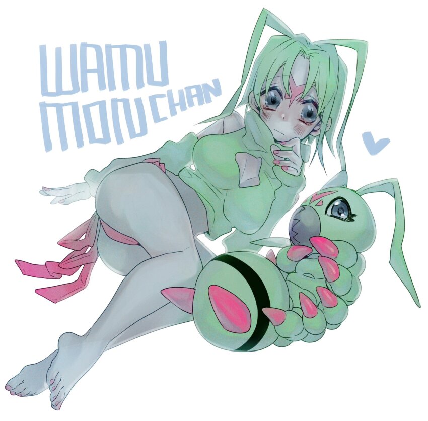 1girl, antenna_hair, ass, bare_shoulders, blue_eyes, breasts, bug, character_name