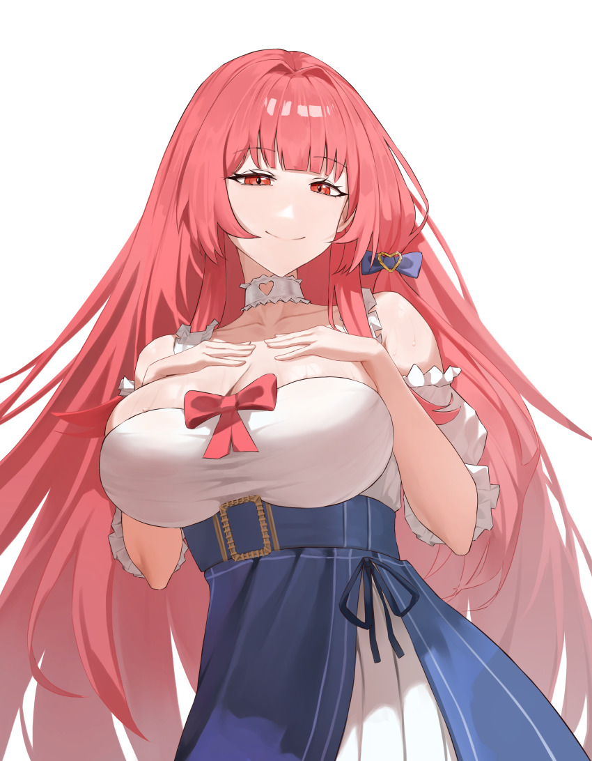 1girl, absurdres, alternate_breast_size_(larger), azur_lane, bare_shoulders, blue_dress, breasts, cleavage