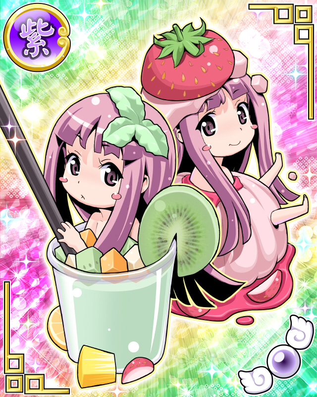blush_stickers, drinking_straw, food, food-themed_hair_ornament, food_on_hand, fruit, fruit_juice, game_cg
